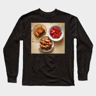 Grilled chicken drumsticks with tomato and prickle salad and sweet potato chips Long Sleeve T-Shirt